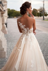 Wedding Dresses Sheer Neck Lace Appliques Illusion Bodices Bridal Gowns Wedding Gowns
