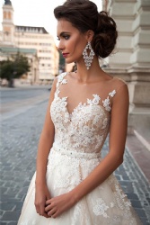 Wedding Dresses Sheer Neck Lace Appliques Illusion Bodices Bridal Gowns Wedding Gowns