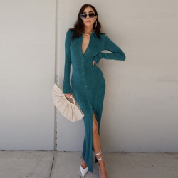 Wholesale Woman Fall Dresses Solid Color Long Sleeve Cheap Evening Dress Bodycon Sexy Long Sleeve Dress